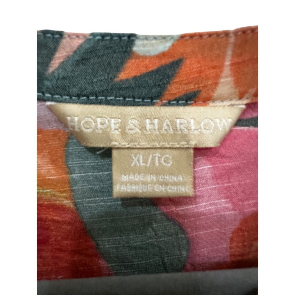 Hope & Harlow Floral Blouse XL Orange Pink Teal Poppy Print Smocked Cuff Top - Picture 4 of 5